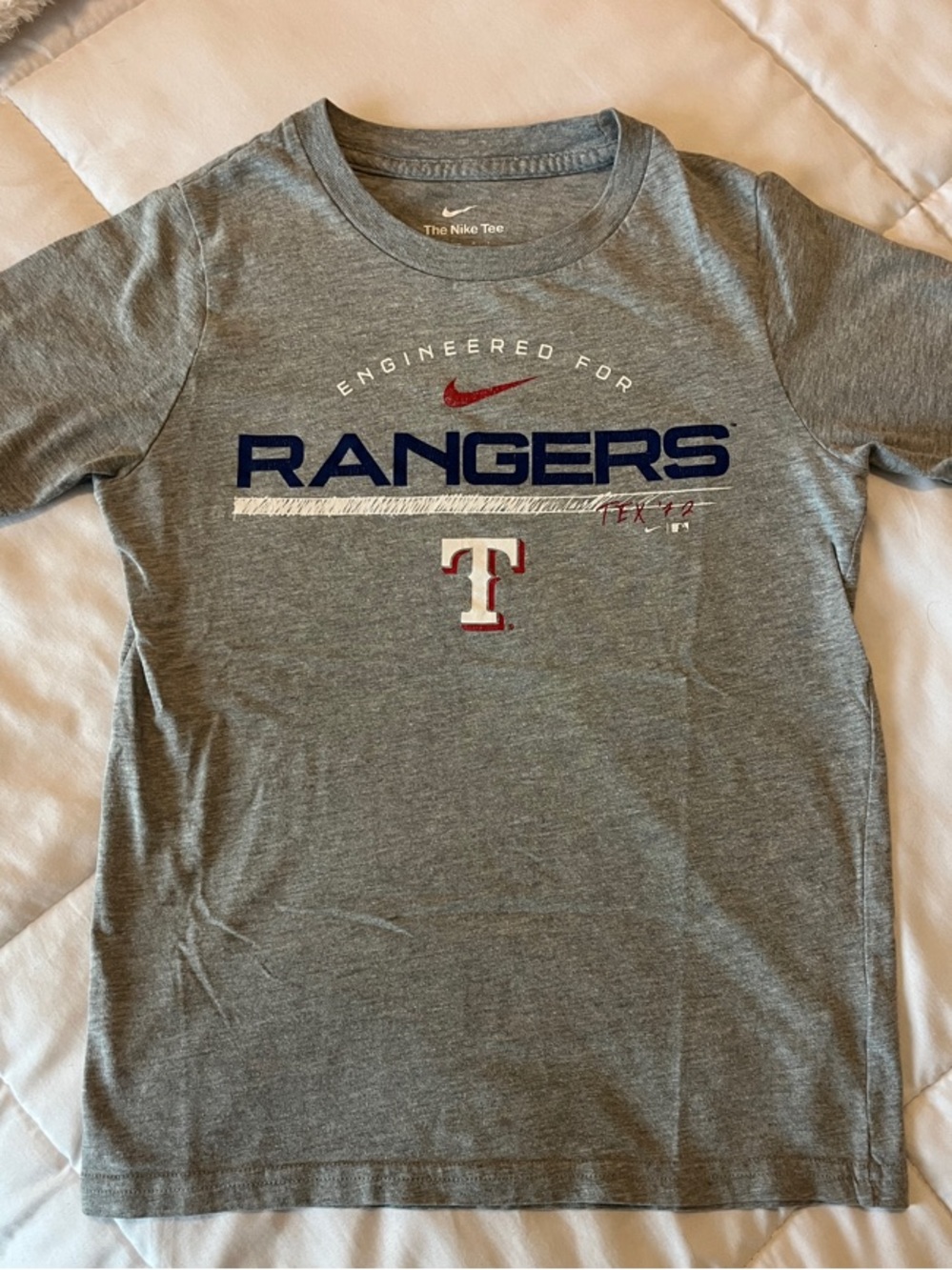 Nike Gray Rangers Graphic Tee with Red & Navy Accents